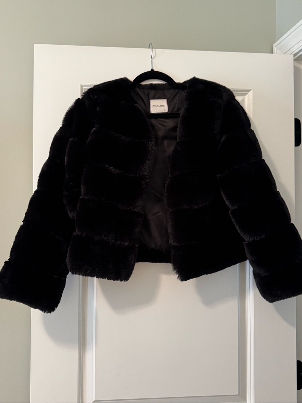 12th Tribe Black Plush Faux Fur Cropped Jacket